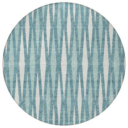Tabselect Home Line 8' Teal Blue And Ivory Round Geometric Washable Indoor Outdoor Area Rug