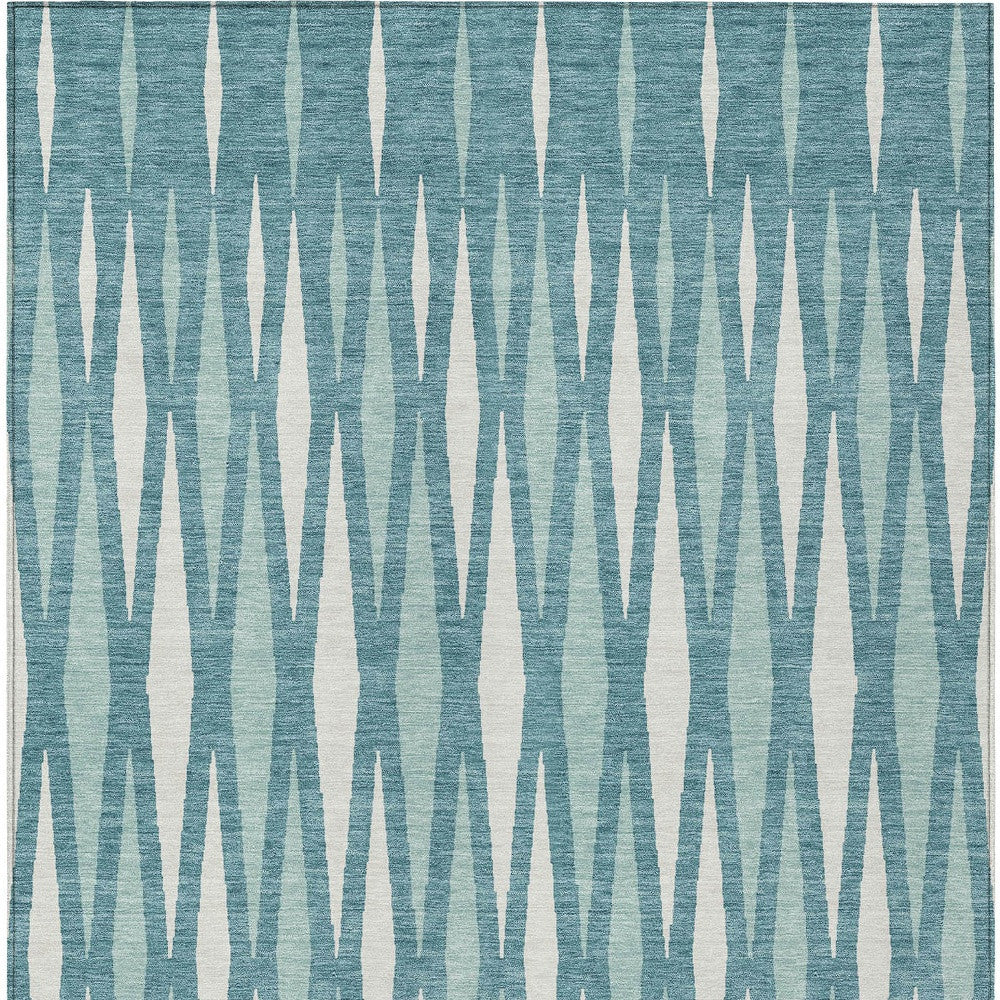 Tabselect Home Line 8' X 10' Teal Blue And Ivory Geometric Washable Indoor Outdoor Area Rug