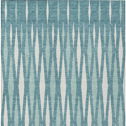 Tabselect Home Line 8' X 10' Teal Blue And Ivory Geometric Washable Indoor Outdoor Area Rug