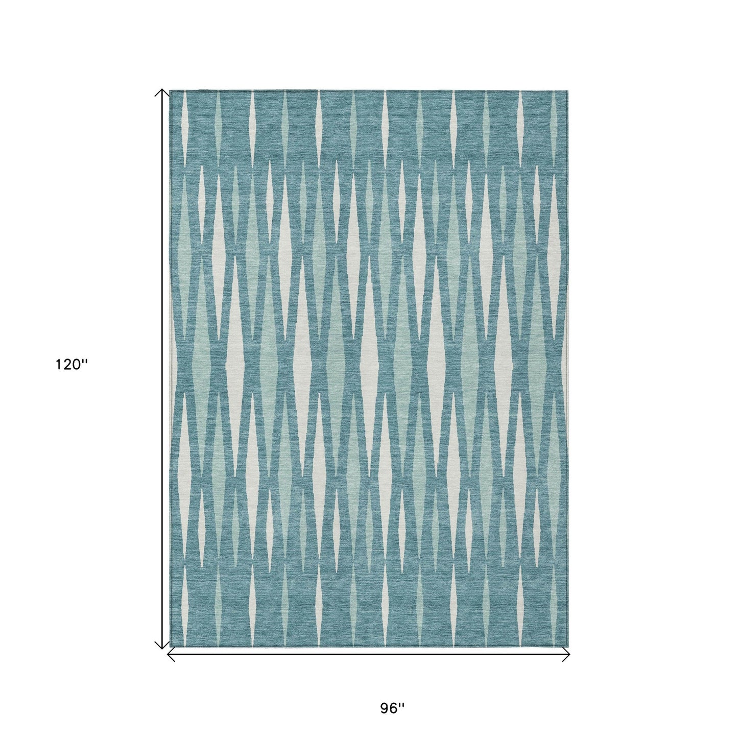 Tabselect Home Line 8' X 10' Teal Blue And Ivory Geometric Washable Indoor Outdoor Area Rug