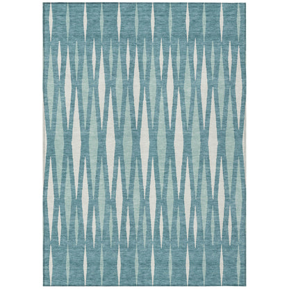 Tabselect Home Line 8' X 10' Teal Blue And Ivory Geometric Washable Indoor Outdoor Area Rug