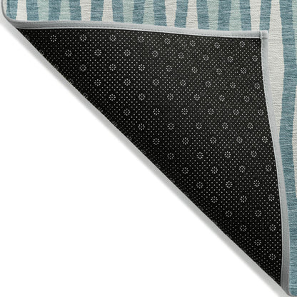 Tabselect Home Line 8' X 10' Teal Blue And Ivory Geometric Washable Indoor Outdoor Area Rug
