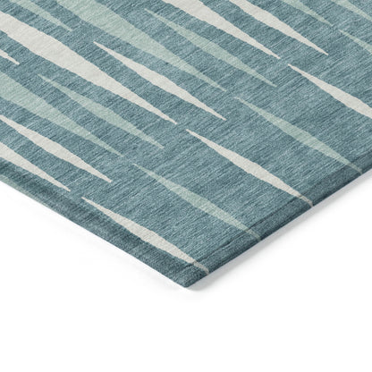 Tabselect Home Line 8' X 10' Teal Blue And Ivory Geometric Washable Indoor Outdoor Area Rug