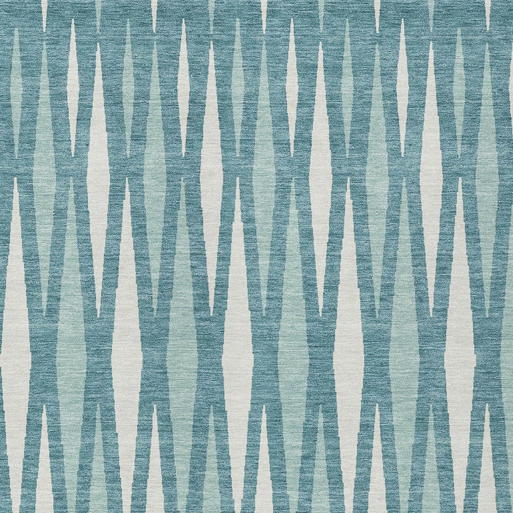 Tabselect Home Line 8' X 10' Teal Blue And Ivory Geometric Washable Indoor Outdoor Area Rug