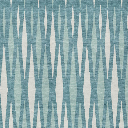 Tabselect Home Line 8' X 10' Teal Blue And Ivory Geometric Washable Indoor Outdoor Area Rug