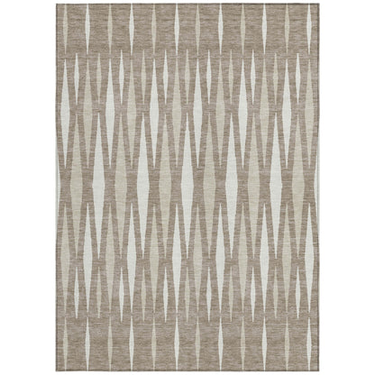 Tabselect Home Line 5' X 8' Taupe Beige And Ivory Geometric Washable Indoor Outdoor Area Rug