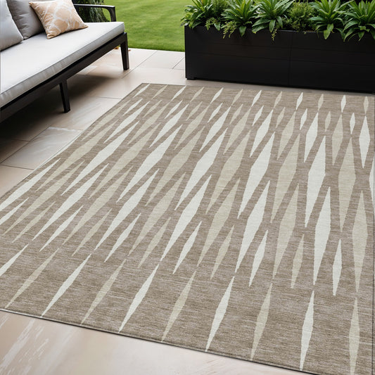 Tabselect Home Line 5' X 8' Taupe Beige And Ivory Geometric Washable Indoor Outdoor Area Rug