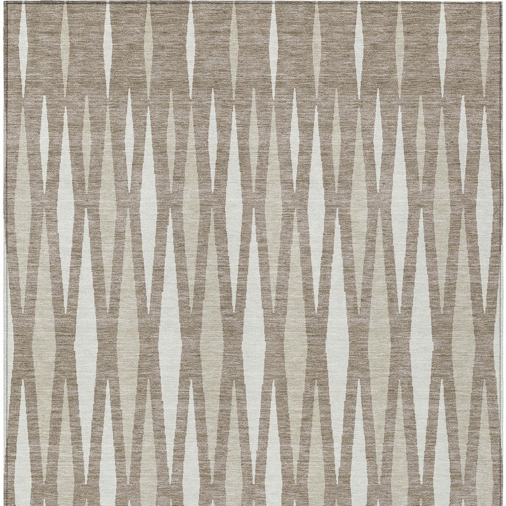 Tabselect Home Line 5' X 8' Taupe Beige And Ivory Geometric Washable Indoor Outdoor Area Rug