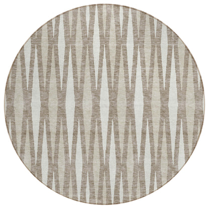 Tabselect Home Line 8' Taupe Beige And Ivory Round Geometric Washable Indoor Outdoor Area Rug