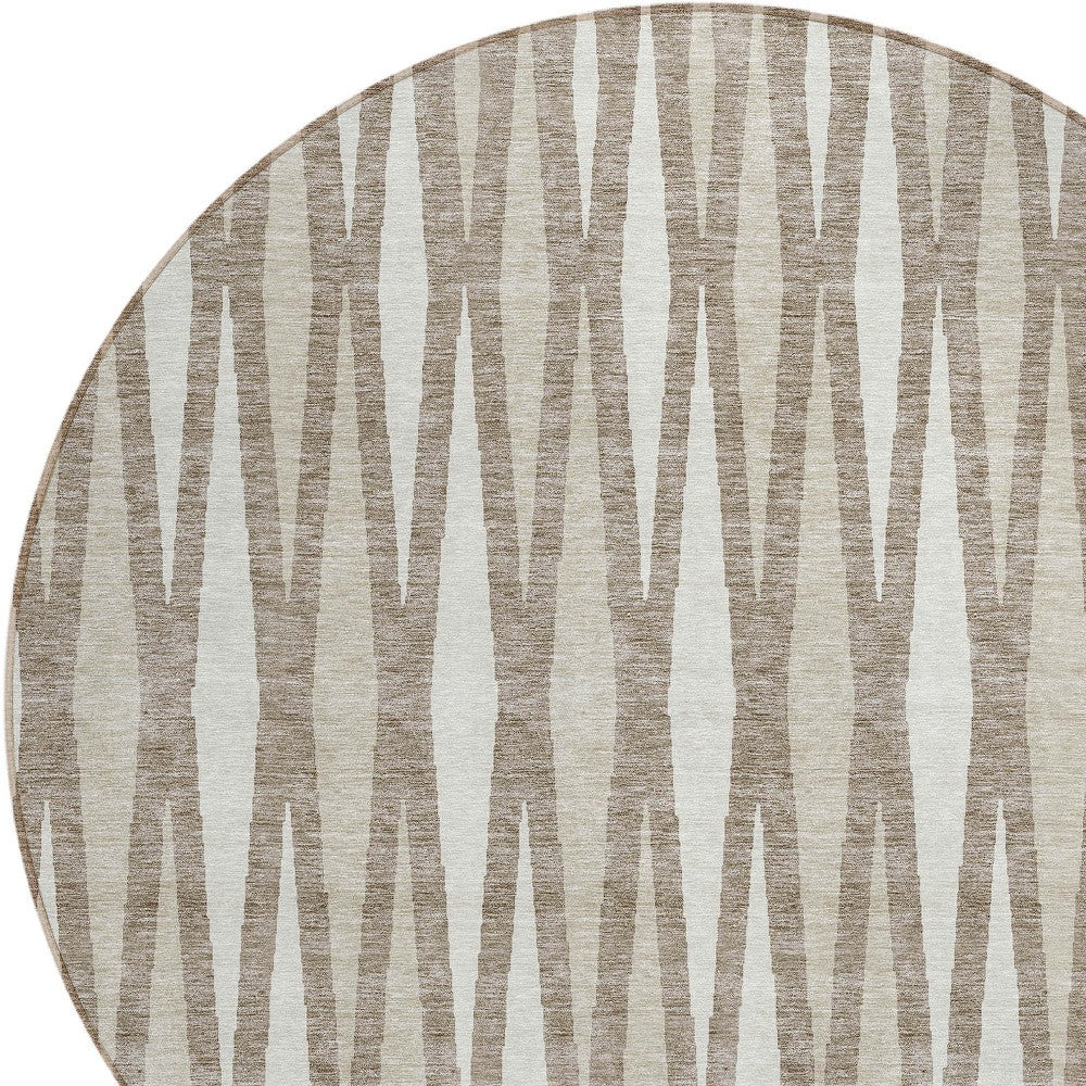 Tabselect Home Line 8' Taupe Beige And Ivory Round Geometric Washable Indoor Outdoor Area Rug