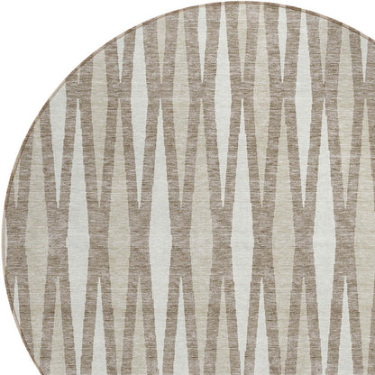 Tabselect Home Line 8' Taupe Beige And Ivory Round Geometric Washable Indoor Outdoor Area Rug