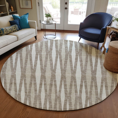 Tabselect Home Line 8' Taupe Beige And Ivory Round Geometric Washable Indoor Outdoor Area Rug