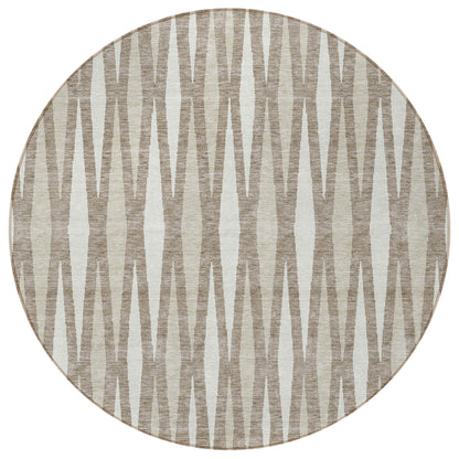 Tabselect Home Line 8' Taupe Beige And Ivory Round Geometric Washable Indoor Outdoor Area Rug