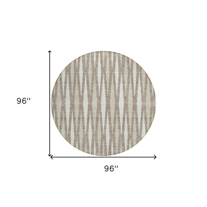 Tabselect Home Line 8' Taupe Beige And Ivory Round Geometric Washable Indoor Outdoor Area Rug