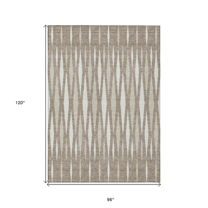 Tabselect Home Line 8' X 10' Taupe Beige And Ivory Geometric Washable Indoor Outdoor Area Rug