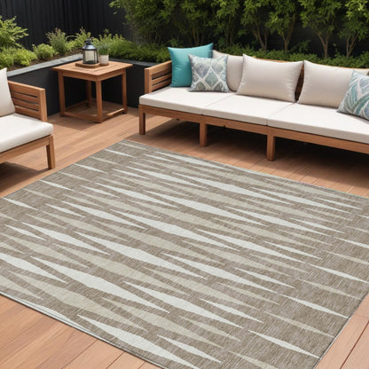 Tabselect Home Line 8' X 10' Taupe Beige And Ivory Geometric Washable Indoor Outdoor Area Rug