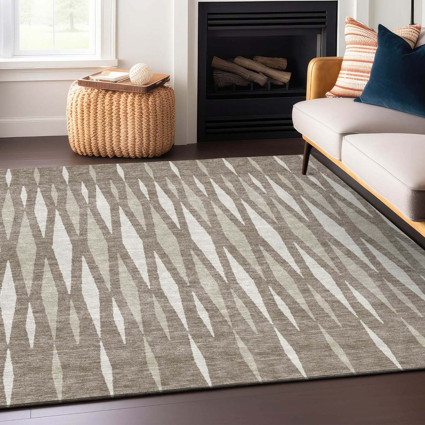Tabselect Home Line 8' X 10' Taupe Beige And Ivory Geometric Washable Indoor Outdoor Area Rug