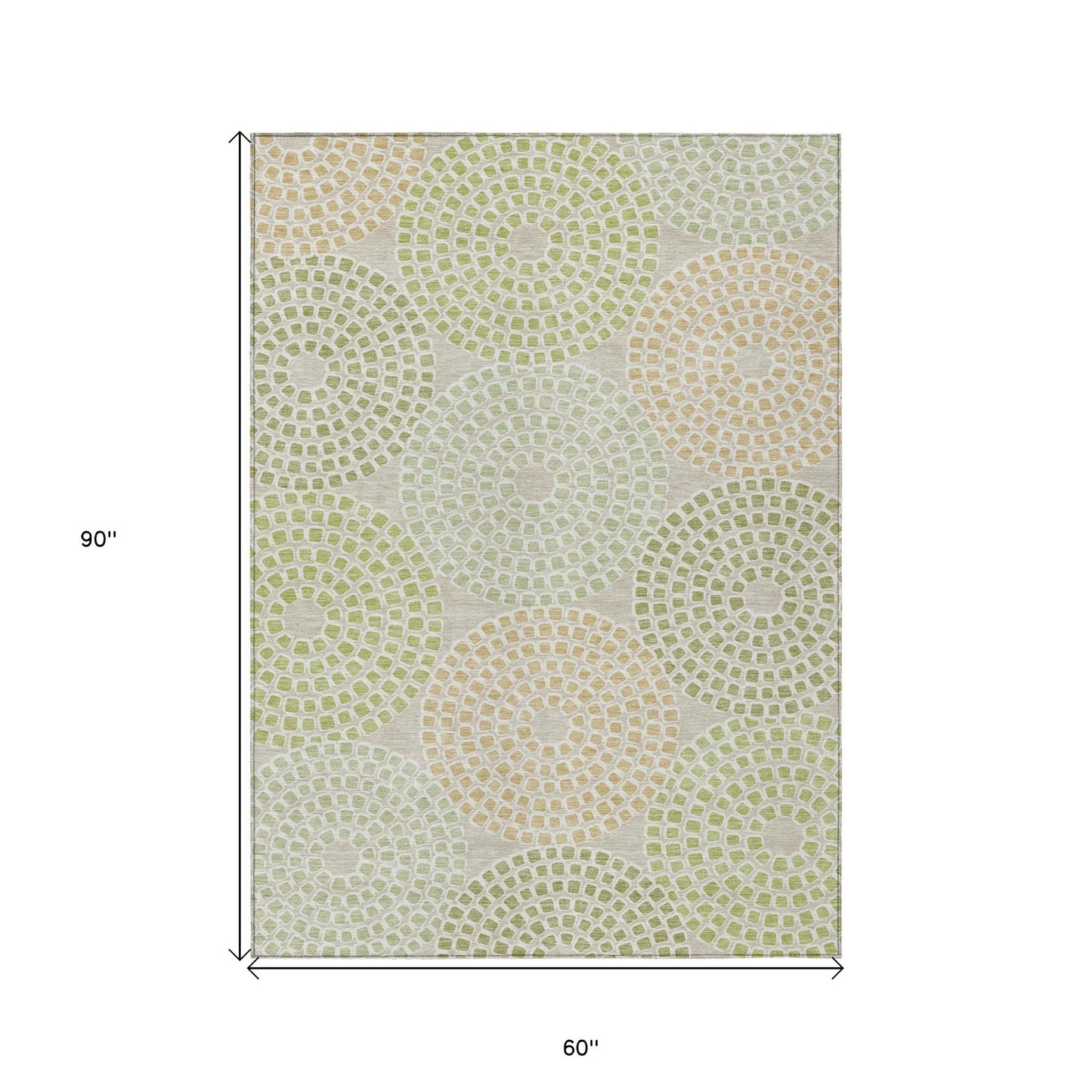 Tabselect Home Line 5' X 8' Artichoke Green And Brown Geometric Washable Indoor Outdoor Area Rug