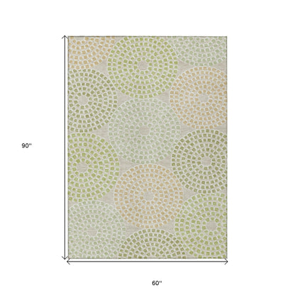 Tabselect Home Line 5' X 8' Artichoke Green And Brown Geometric Washable Indoor Outdoor Area Rug