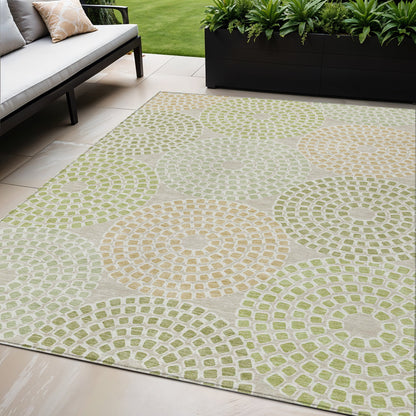 Tabselect Home Line 5' X 8' Artichoke Green And Brown Geometric Washable Indoor Outdoor Area Rug