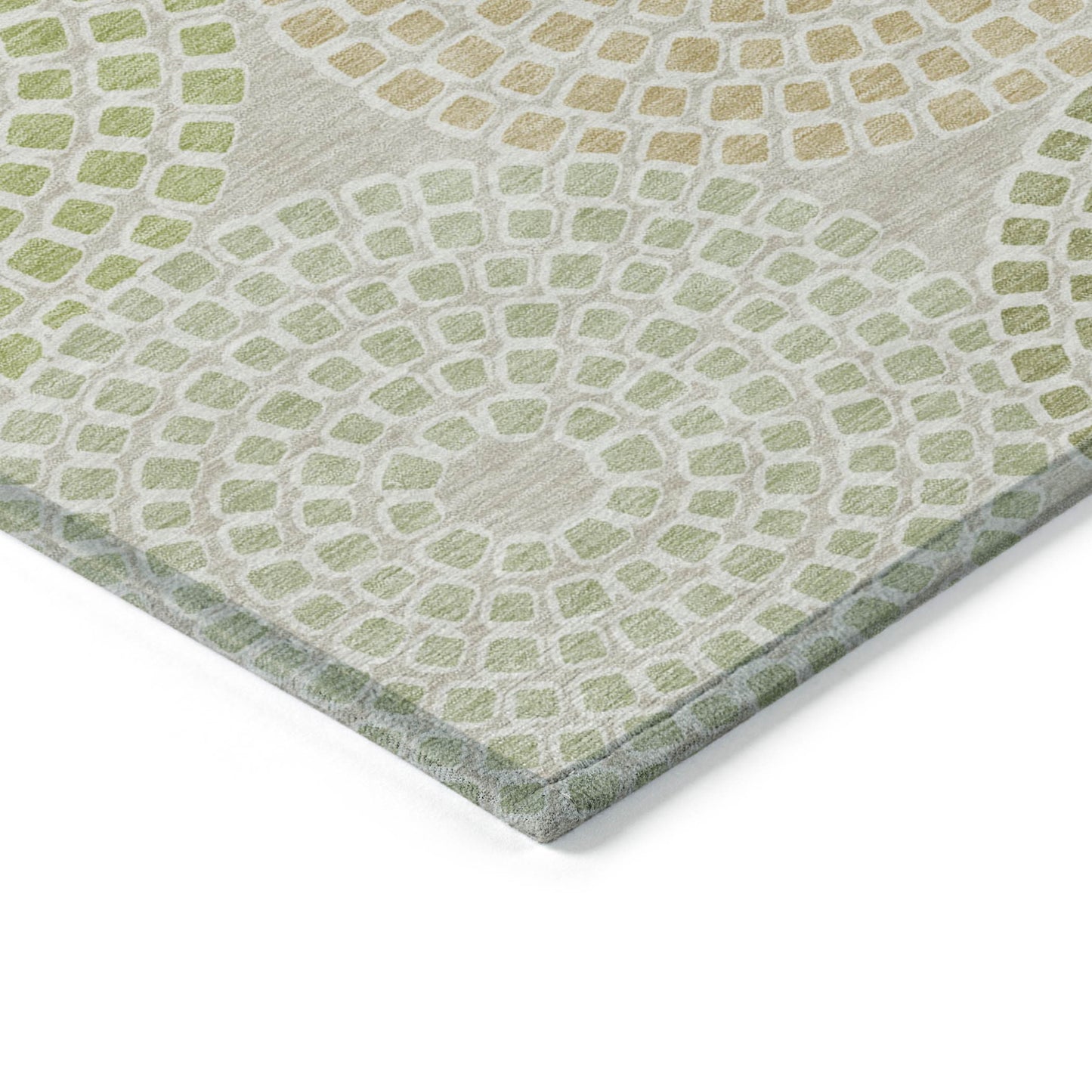 Tabselect Home Line 5' X 8' Artichoke Green And Brown Geometric Washable Indoor Outdoor Area Rug