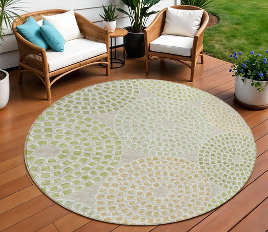 Tabselect Home Line 8' Artichoke Green And Brown Round Geometric Washable Indoor Outdoor Area Rug