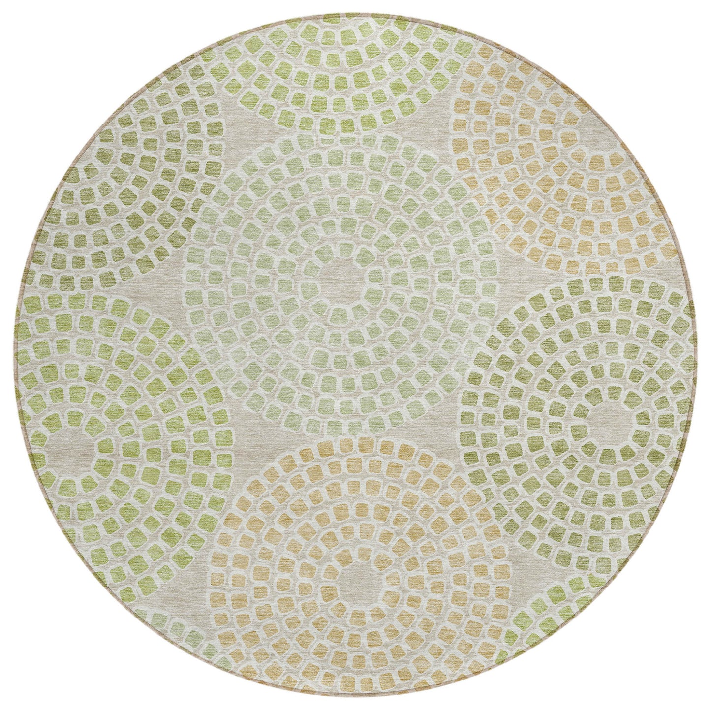 Tabselect Home Line 8' Artichoke Green And Brown Round Geometric Washable Indoor Outdoor Area Rug