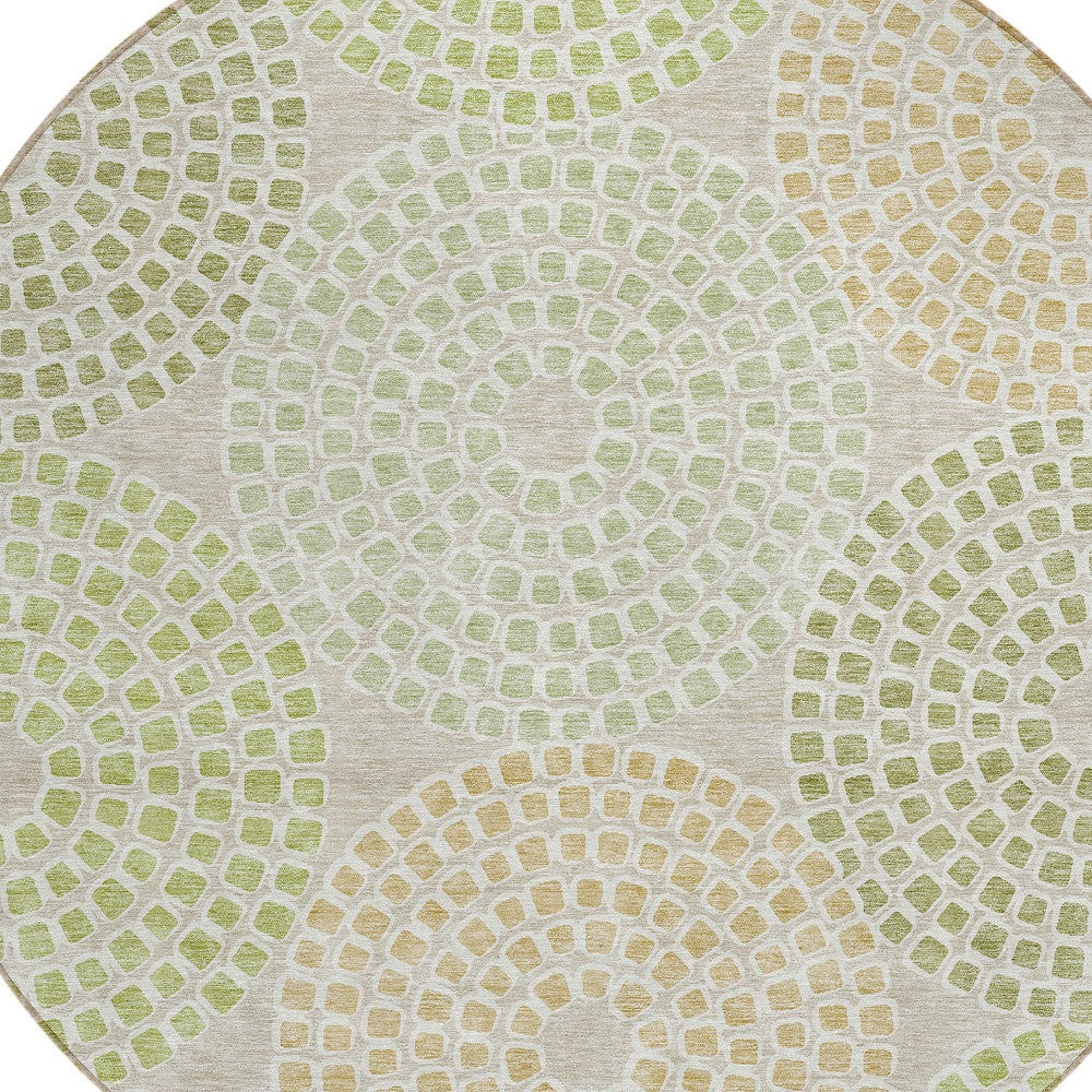 Tabselect Home Line 8' Artichoke Green And Brown Round Geometric Washable Indoor Outdoor Area Rug