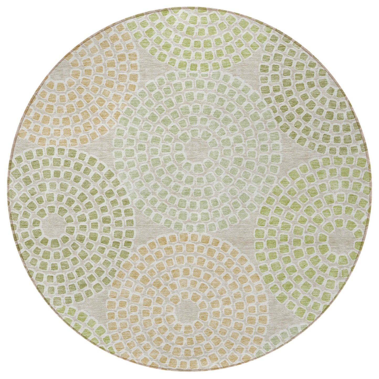Tabselect Home Line 8' Artichoke Green And Brown Round Geometric Washable Indoor Outdoor Area Rug