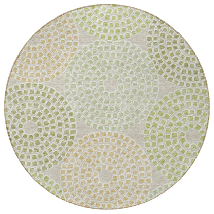 Tabselect Home Line 8' Artichoke Green And Brown Round Geometric Washable Indoor Outdoor Area Rug