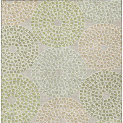 Tabselect Home Line 8' X 10' Artichoke Green And Brown Geometric Washable Indoor Outdoor Area Rug