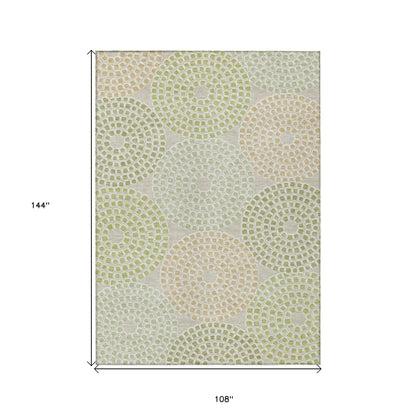 Tabselect Home Line 9' X 12' Artichoke Green And Brown Geometric Washable Indoor Outdoor Area Rug