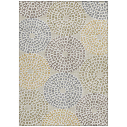 Tabselect Home Line 5' X 8' Beige Brown And Gray Geometric Washable Indoor Outdoor Area Rug