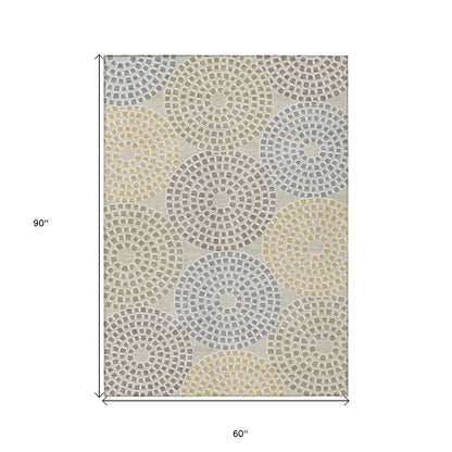 Tabselect Home Line 5' X 8' Beige Brown And Gray Geometric Washable Indoor Outdoor Area Rug