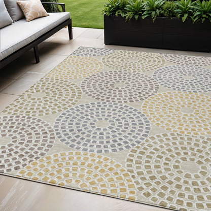 Tabselect Home Line 5' X 8' Beige Brown And Gray Geometric Washable Indoor Outdoor Area Rug