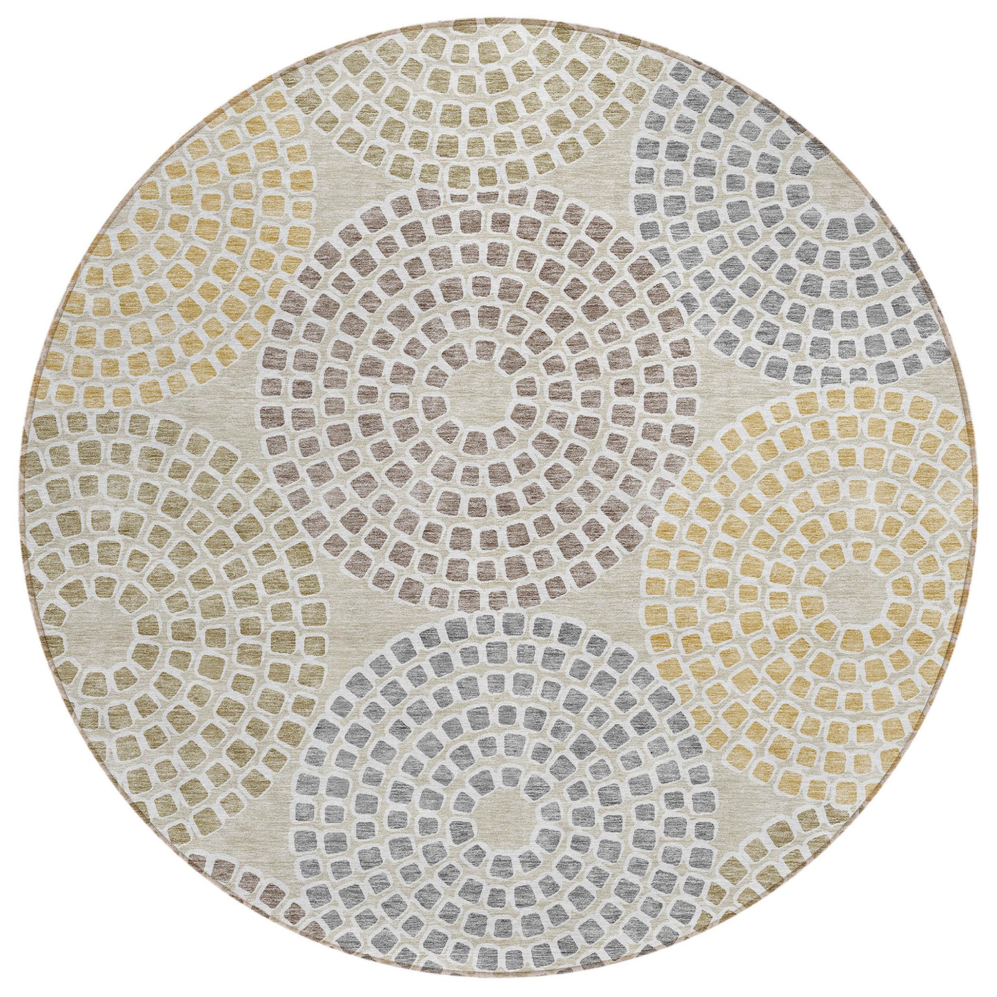 Tabselect Home Line 8' Beige Brown And Gray Round Geometric Washable Indoor Outdoor Area Rug