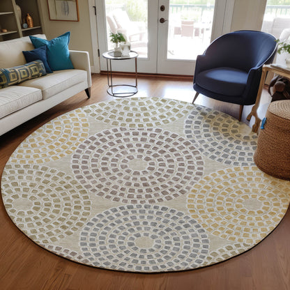 Tabselect Home Line 8' Beige Brown And Gray Round Geometric Washable Indoor Outdoor Area Rug