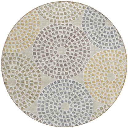 Tabselect Home Line 8' Beige Brown And Gray Round Geometric Washable Indoor Outdoor Area Rug