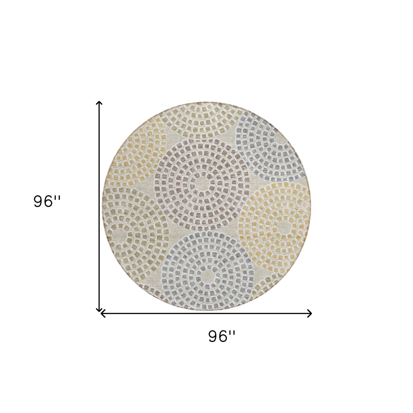 Tabselect Home Line 8' Beige Brown And Gray Round Geometric Washable Indoor Outdoor Area Rug