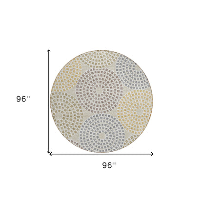 Tabselect Home Line 8' Beige Brown And Gray Round Geometric Washable Indoor Outdoor Area Rug