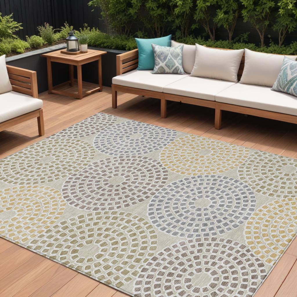 Tabselect Home Line 8' X 10' Beige Brown And Gray Geometric Washable Indoor Outdoor Area Rug