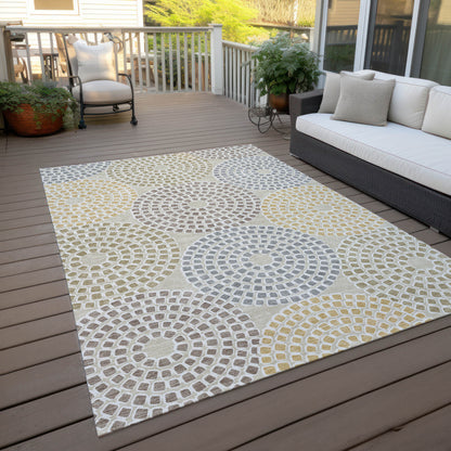 Tabselect Home Line 8' X 10' Beige Brown And Gray Geometric Washable Indoor Outdoor Area Rug