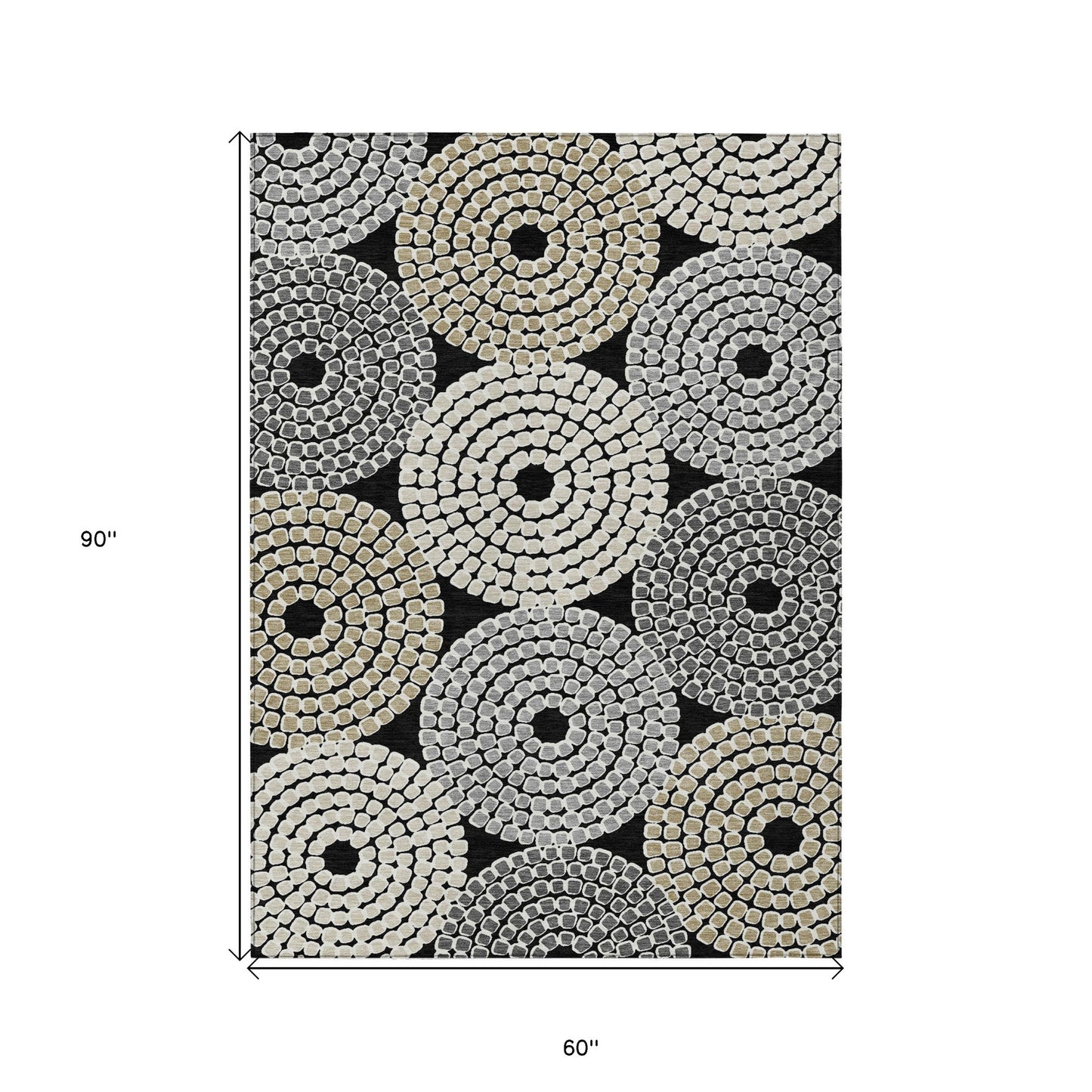 Tabselect Home Line 5' X 8' Black Gray And Beige Geometric Washable Indoor Outdoor Area Rug