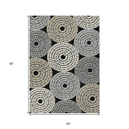 Tabselect Home Line 5' X 8' Black Gray And Beige Geometric Washable Indoor Outdoor Area Rug