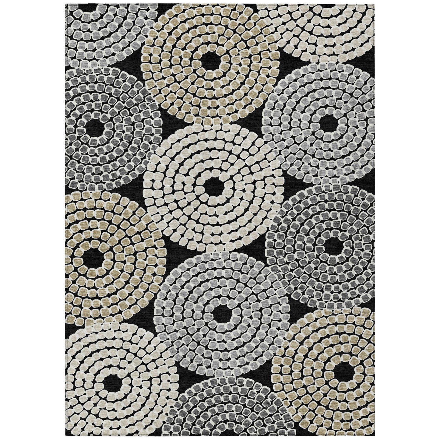 Tabselect Home Line 5' X 8' Black Gray And Beige Geometric Washable Indoor Outdoor Area Rug