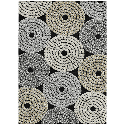 Tabselect Home Line 5' X 8' Black Gray And Beige Geometric Washable Indoor Outdoor Area Rug