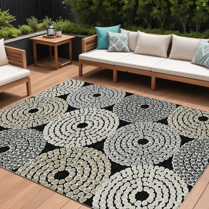 Tabselect Home Line 8' X 10' Black Gray And Beige Geometric Washable Indoor Outdoor Area Rug