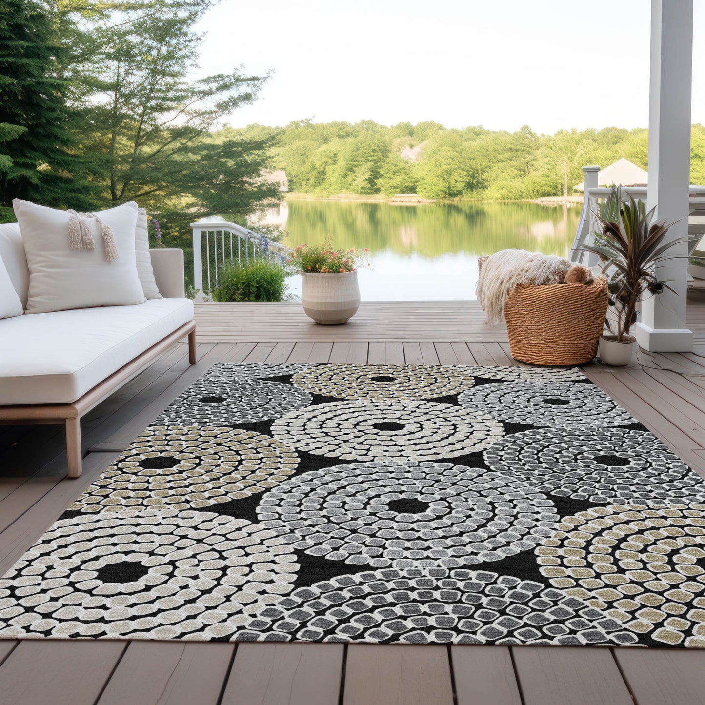 Tabselect Home Line 8' X 10' Black Gray And Beige Geometric Washable Indoor Outdoor Area Rug