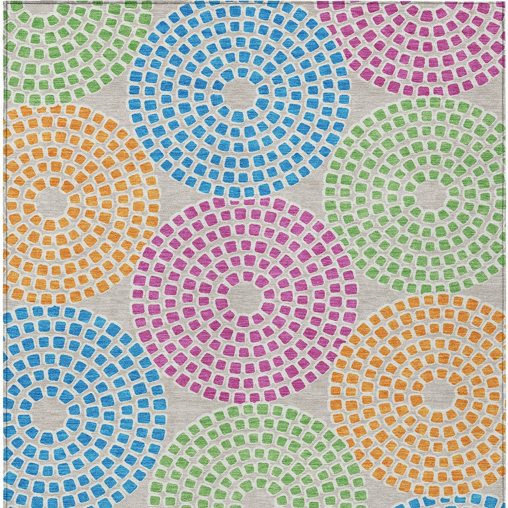 Tabselect Home Line 5' X 8' Purple Green And Aqua Geometric Washable Indoor Outdoor Area Rug