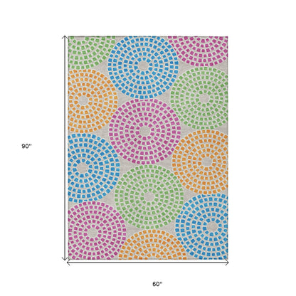 Tabselect Home Line 5' X 8' Purple Green And Aqua Geometric Washable Indoor Outdoor Area Rug